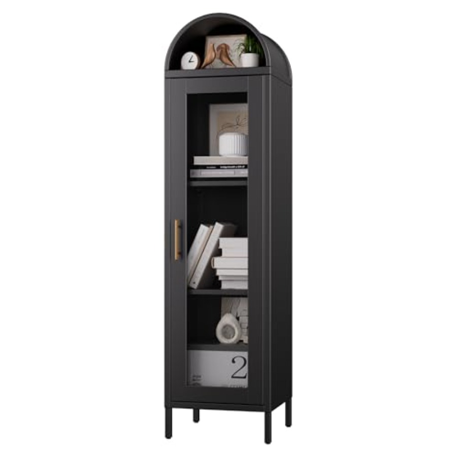 Glass Cabinet Display - Smalle metalen gebogen vitrinekast met glazen