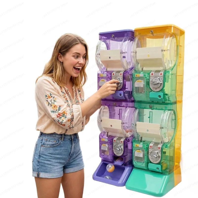 Arcade Vending & Laundry - Transparante witte tweelaagse Gashapon-machine, muntbediende capsuleverkoopautomaat