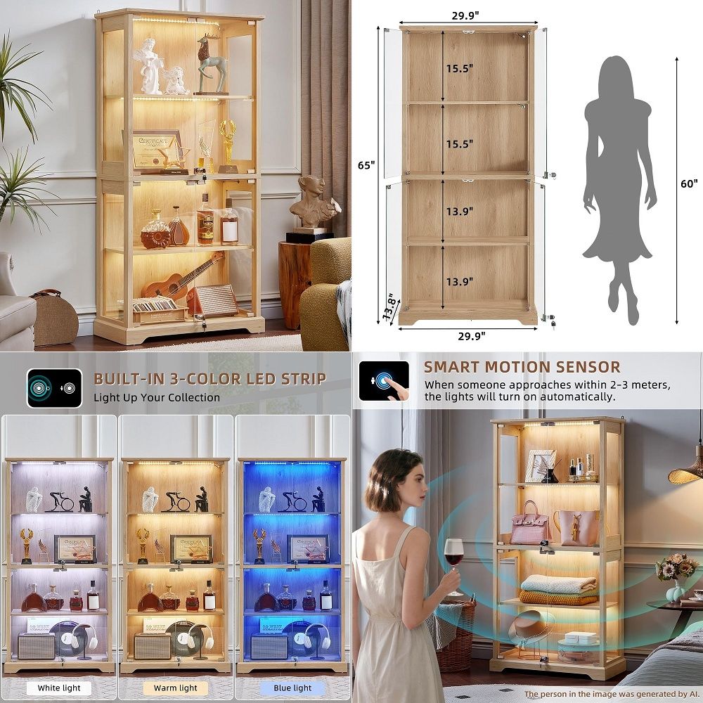 Glass Cabinet Display - Boerderijstijl glazen vitrinekast met deuren, houten