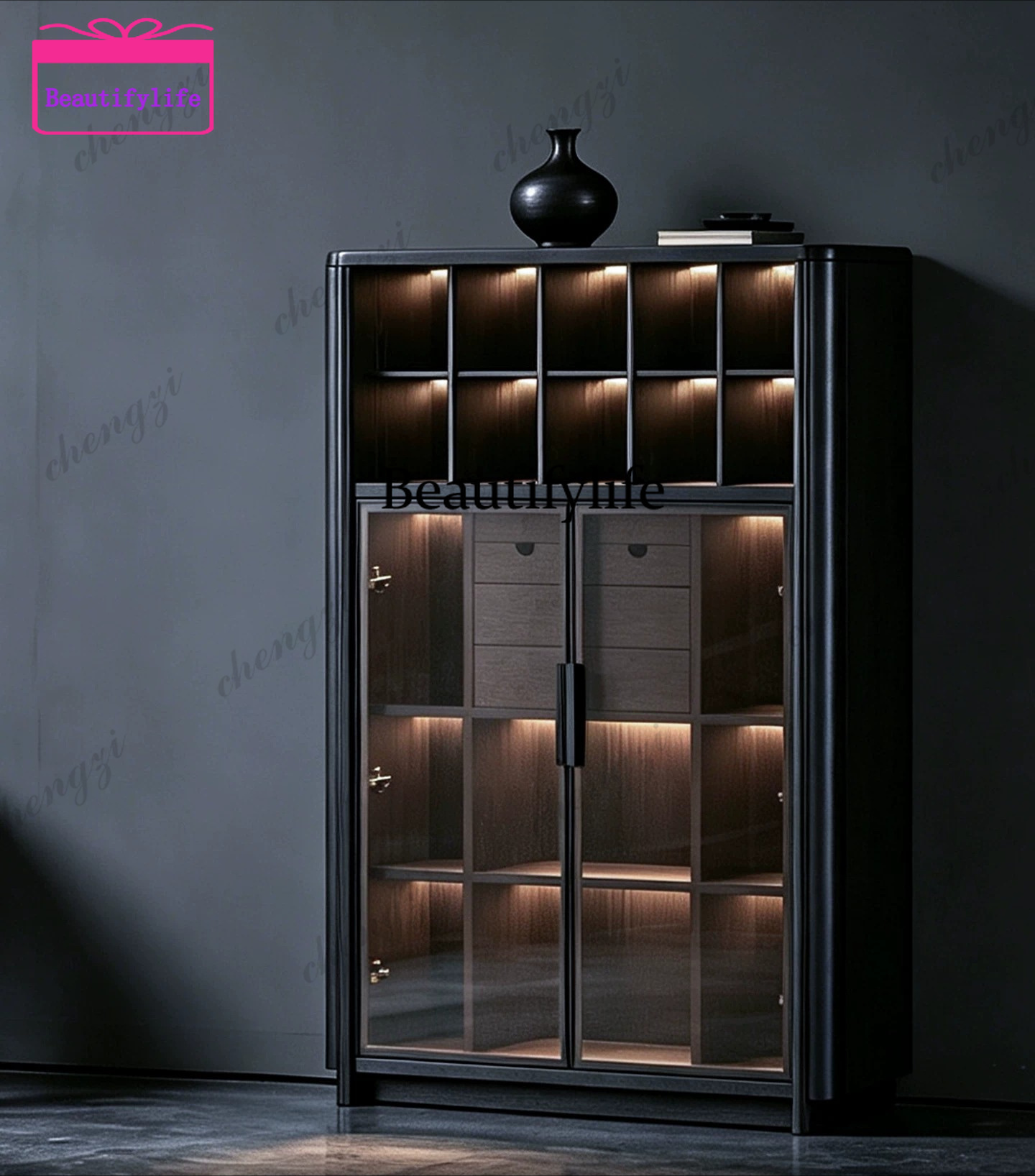 Glass Cabinet Display - a55 Italiaanse minimalistische massief houten boekenkast