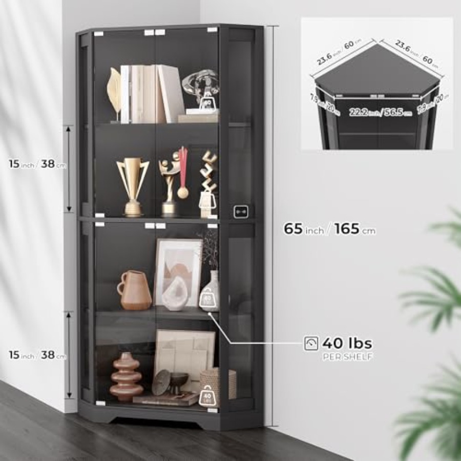 Verlichte hoekvitrine met glaz - Glass Cabinet Display recensie en prijs