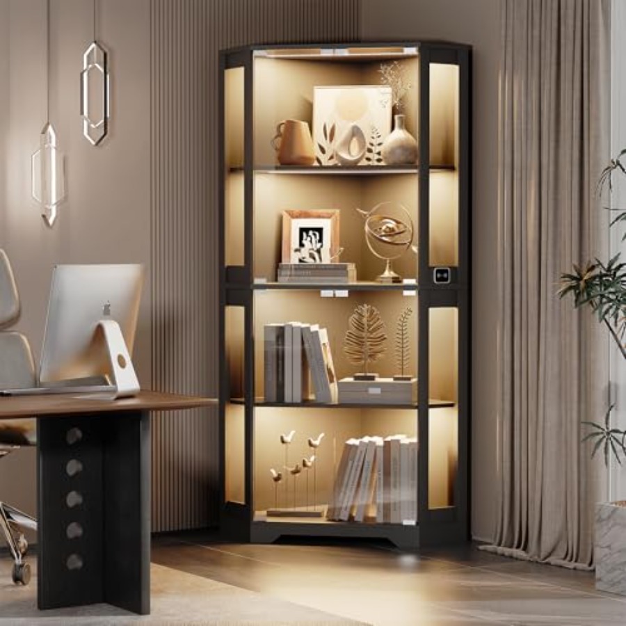 Verlichte hoekvitrine met glaz - Glass Cabinet Display recensie en prijs