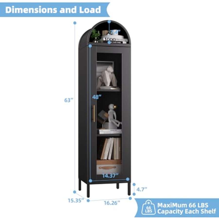 Smalle metalen gebogen vitrine - Glass Cabinet Display recensie en prijs