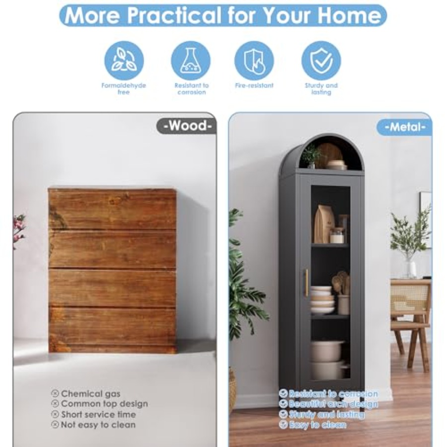 Smalle metalen gebogen vitrine - Glass Cabinet Display recensie en prijs
