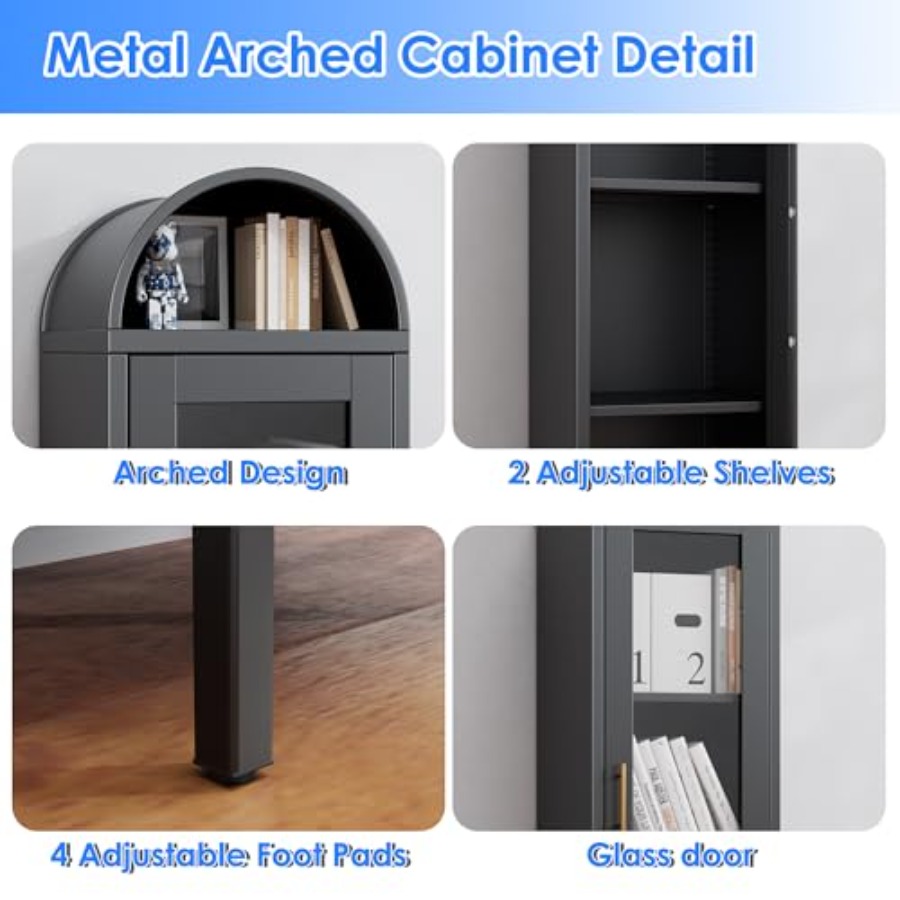 Smalle metalen gebogen vitrine - Glass Cabinet Display recensie en prijs